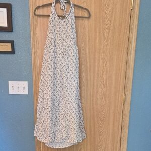 April Cornell Cream Halter Dress with Black Floral Design